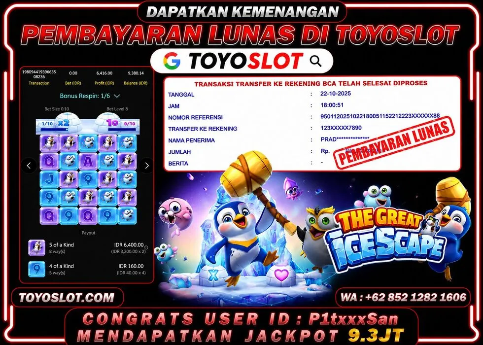 Wismabet - BUKTI KEMENANGAN The Great Icescape Rp9,393,000,- LUNAS